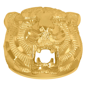 10Kt Yellow Gold Mens Diamond-cut Wildlife Animal Tiger Ring