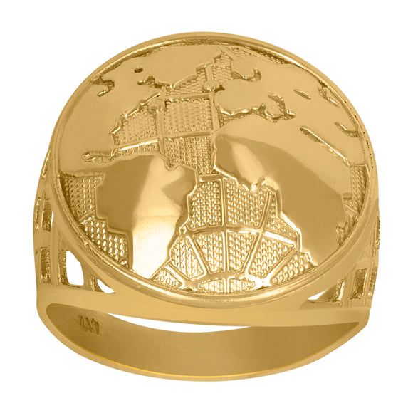 10Kt Yellow Gold Mens Diamond-cut Fashion Globe & Maps Globe/Earth Ring