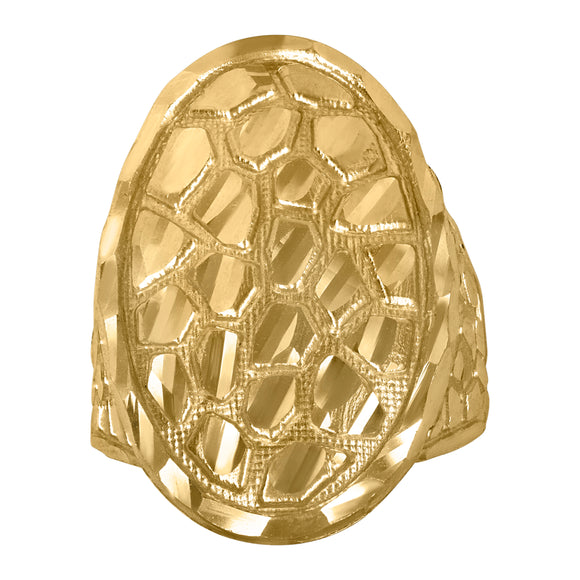 10Kt Yellow Gold Mens Diamond-cut Nugget Oval Head Ring