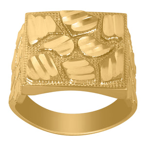 10Kt Yellow Gold Mens Diamond-cut Nugget Square Head Ring