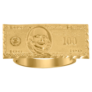 10Kt Yellow Gold Mens Diamond-cut Fashion Currency Dollar Bill Ring