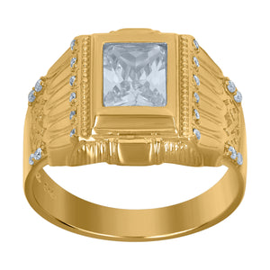 10Kt Yellow Gold Mens Cubic-Zirconia Square Head Fashion Rings