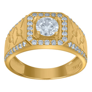 10Kt Yellow Gold Mens Cubic-Zirconia Octagon Head Fashion Rings