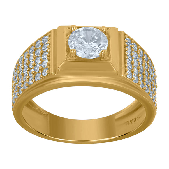 10Kt Yellow Gold Mens Cubic-Zirconia Square Head Fashion Rings