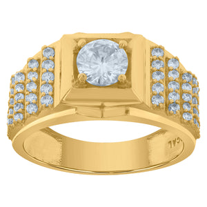 10Kt Yellow Gold Mens Cubic-Zirconia Square Head Fashion Rings