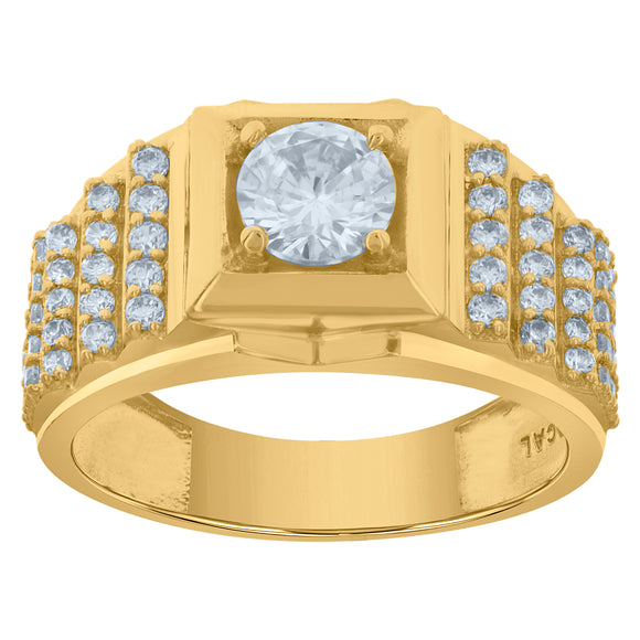 10Kt Yellow Gold Mens Cubic-Zirconia Square Head Fashion Rings