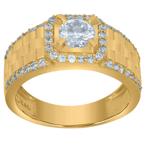 10Kt Yellow Gold Mens Cubic-Zirconia Square Head Fashion Rings