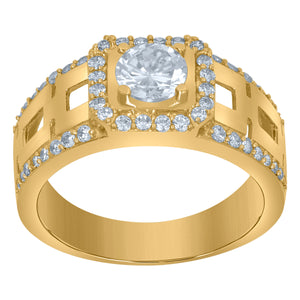 10Kt Yellow Gold Mens Cubic-Zirconia Square Head Fashion Rings