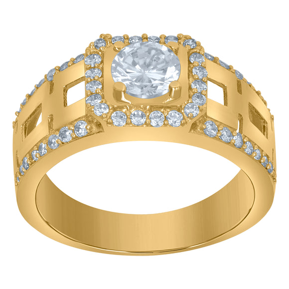 10Kt Yellow Gold Mens Cubic-Zirconia Square Head Fashion Rings