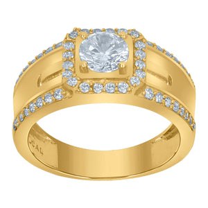 10Kt Yellow Gold Mens Cubic-Zirconia Square Head Fashion Rings