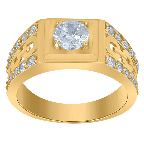 10Kt Yellow Gold Mens Cubic-Zirconia Square Head Fashion Rings
