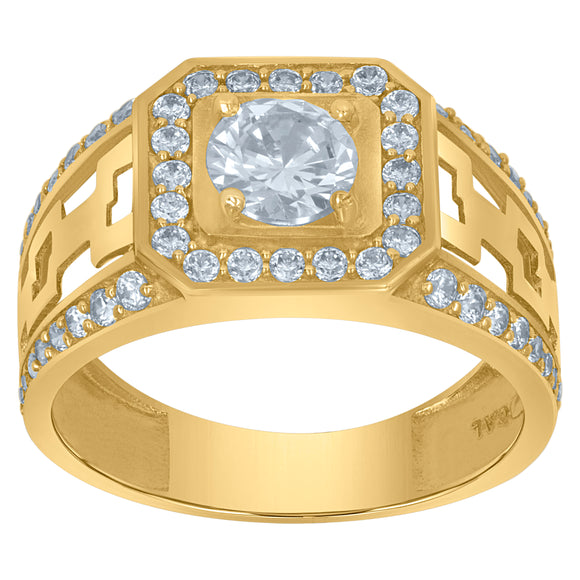 10Kt Yellow Gold Mens Cubic-Zirconia Octagon Head Fashion Rings