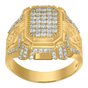 10Kt Yellow Gold Mens Cubic-Zirconia Octagon Head Fashion Rings