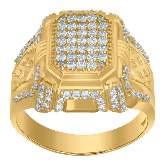 10Kt Yellow Gold Mens Cubic-Zirconia Octagon Head Fashion Rings