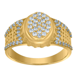 10Kt Yellow Gold Mens Cubic-Zirconia Oval Head Fashion Rings