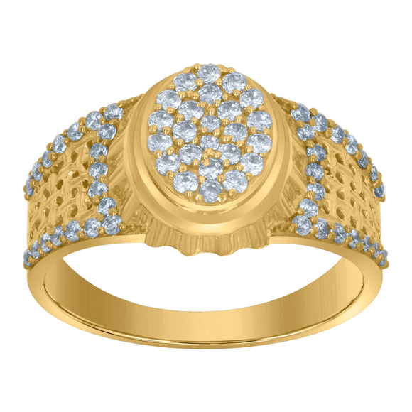 10Kt Yellow Gold Mens Cubic-Zirconia Oval Head Fashion Rings