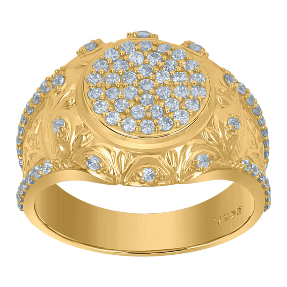 10Kt Yellow Gold Mens Cubic-Zirconia Cluster Fashion Rings