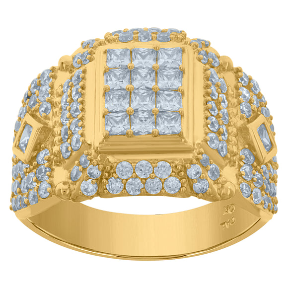 10Kt Yellow Gold Mens Cubic-Zirconia Fashion Cluster Rings