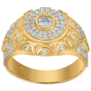 10Kt Yellow Gold Mens Cubic-Zirconia Round Head Fashion Rings