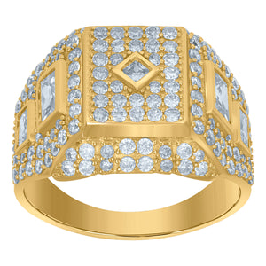 10Kt Yellow Gold Mens Cubic-Zirconia Rectangular Head Fashion Rings