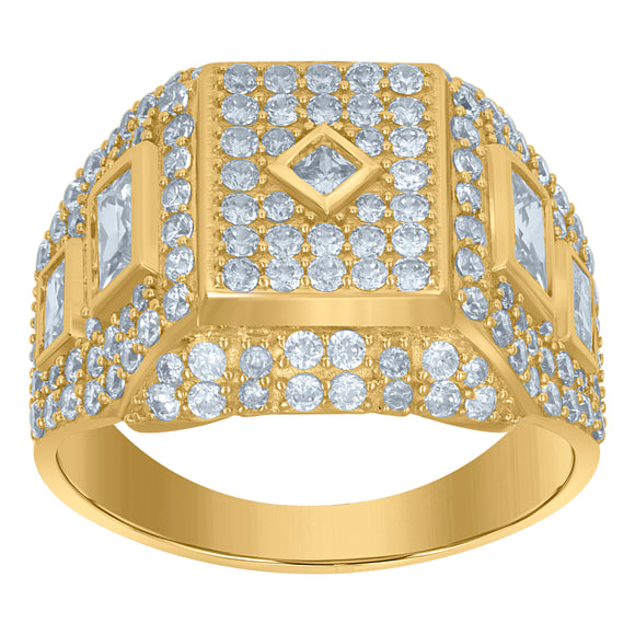 10Kt Yellow Gold Mens Cubic-Zirconia Rectangular Head Fashion Rings