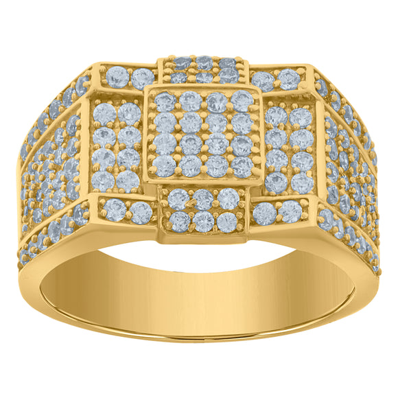 10Kt Yellow Gold Mens Cubic-Zirconia Fashion Cluster Rings