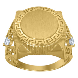 10Kt Yellow Gold Mens Cubic-Zirconia Greek Key Egyptian Rings