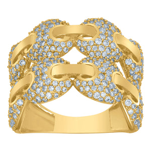 10Kt Yellow Gold Mens Cubic-Zirconia Double Mariner Link Cluster Fashion Rings