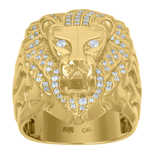 10Kt Yellow Gold Mens Cubic-Zirconia Lion Zodiac Sign/Animal Rings