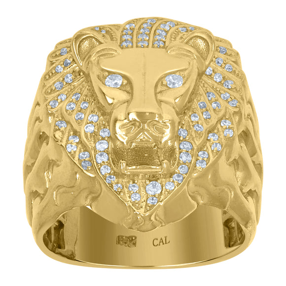 10Kt Yellow Gold Mens Cubic-Zirconia Lion Zodiac Sign/Animal Rings
