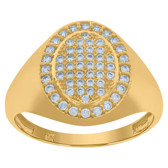 10Kt Yellow Gold Mens Cubic-Zirconia Oval Head Cluster Fashion Rings