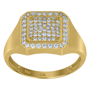 10Kt Yellow Gold Mens Cubic-Zirconia Square Head Cluster Fashion Rings