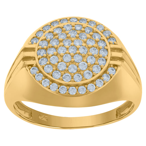 10Kt Yellow Gold Mens Cubic-Zirconia Round Head Cluster Fashion Rings