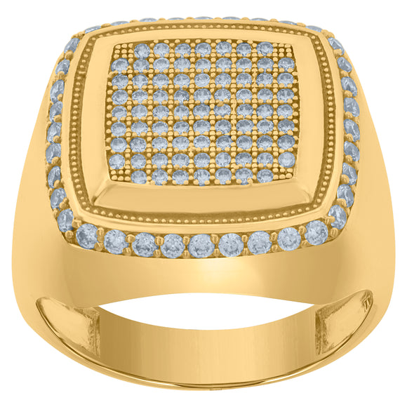 10Kt Yellow Gold Mens Cubic-Zirconia Square Head Cluster Fashion Rings