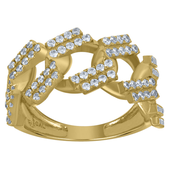 10Kt Yellow Gold Mens Cubic-Zirconia Cuban Link Fashion Rings
