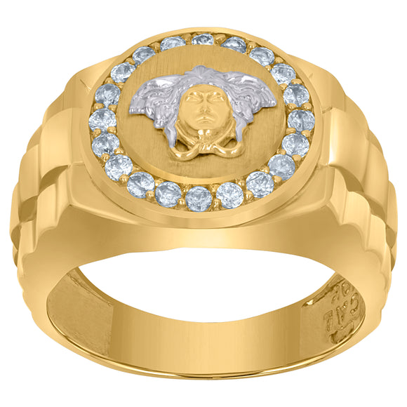 10Kt Two-Tone Gold Mens Cubic-Zirconia Versace Egyptian Rings