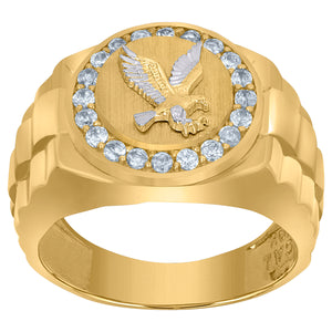 10Kt Two-Tone Gold Mens Cubic-Zirconia Eagle Wildlife Rings