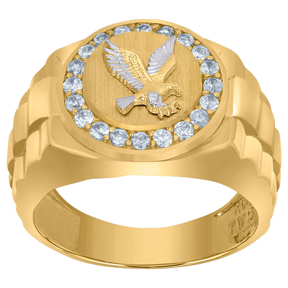 10Kt Two-Tone Gold Mens Cubic-Zirconia Eagle Wildlife Rings