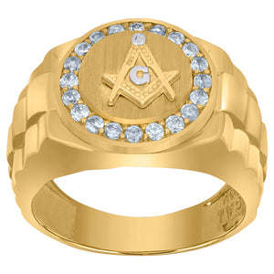 10Kt Two-Tone Gold Mens Cubic-Zirconia Masonic Occupation Rings