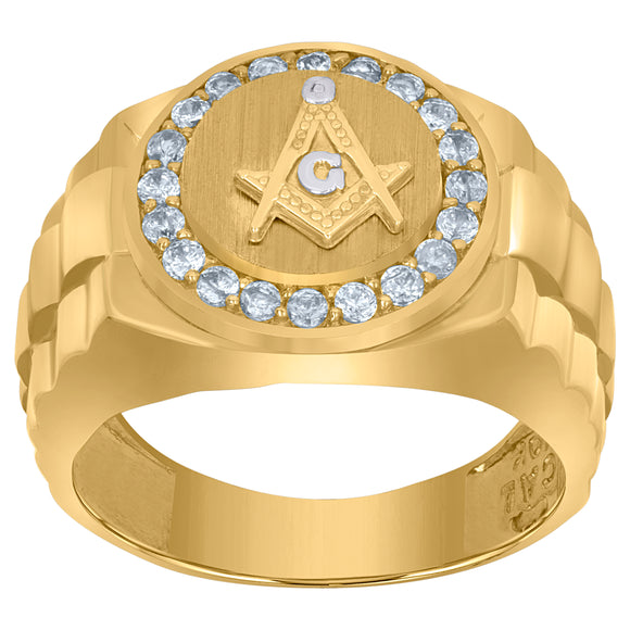 10Kt Two-Tone Gold Mens Cubic-Zirconia Masonic Occupation Rings