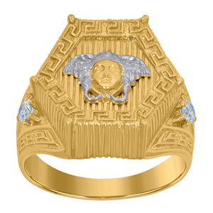 10Kt Two-Tone Gold Mens Versace Greek Key Egyptian Rings