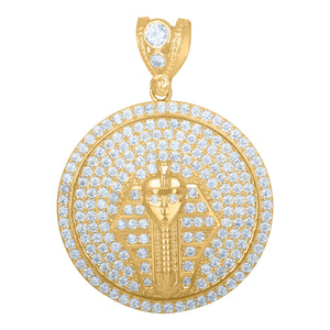 10kt Yellow Gold Mens Cubic Zirconia Pharaoh Egyptian Charm Pendant