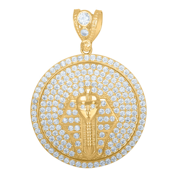 10kt Yellow Gold Mens Cubic Zirconia Pharaoh Egyptian Charm Pendant