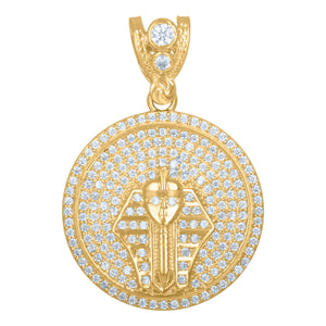 10kt Yellow Gold Mens Cubic Zirconia Pharaoh Egyptian Charm Pendant