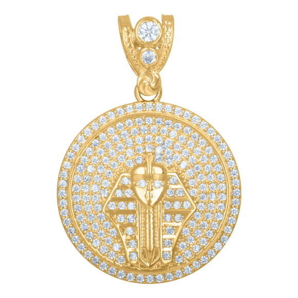 10kt Yellow Gold Mens Cubic Zirconia Pharaoh Egyptian Charm Pendant