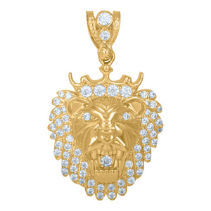 10kt Yellow Gold Mens Cubic Zirconia Lion With Crown Charm Pendant