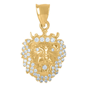 10kt Yellow Gold Mens Cubic Zirconia Lion With Crown Charm Pendant