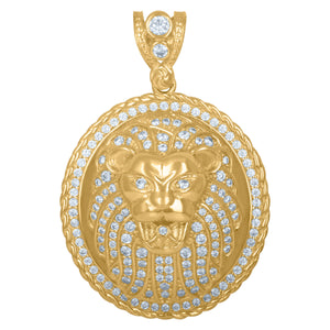 10kt Yellow Gold Mens Cubic Zirconia Lion Charm Pendant