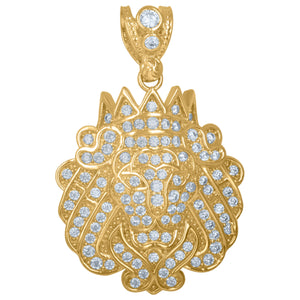 10kt Yellow Gold Mens Cubic Zirconia Lion With Crown Charm Pendant