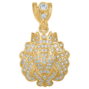 10kt Yellow Gold Mens Cubic Zirconia Lion With Crown Charm Pendant